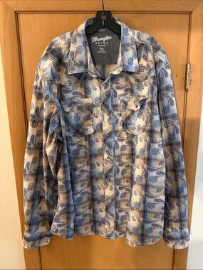 Wrangler Retro Premium Men’s Paisley Western Cowboy Snap Front Shirt Blue XXL